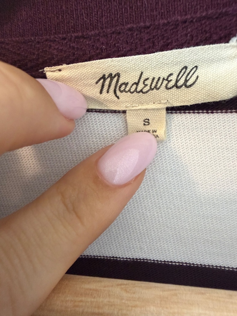 Madewell Rugby Polo Shirt Burgundy Stripe Oversized Cotton Top Size S - Picture 3 of 4
